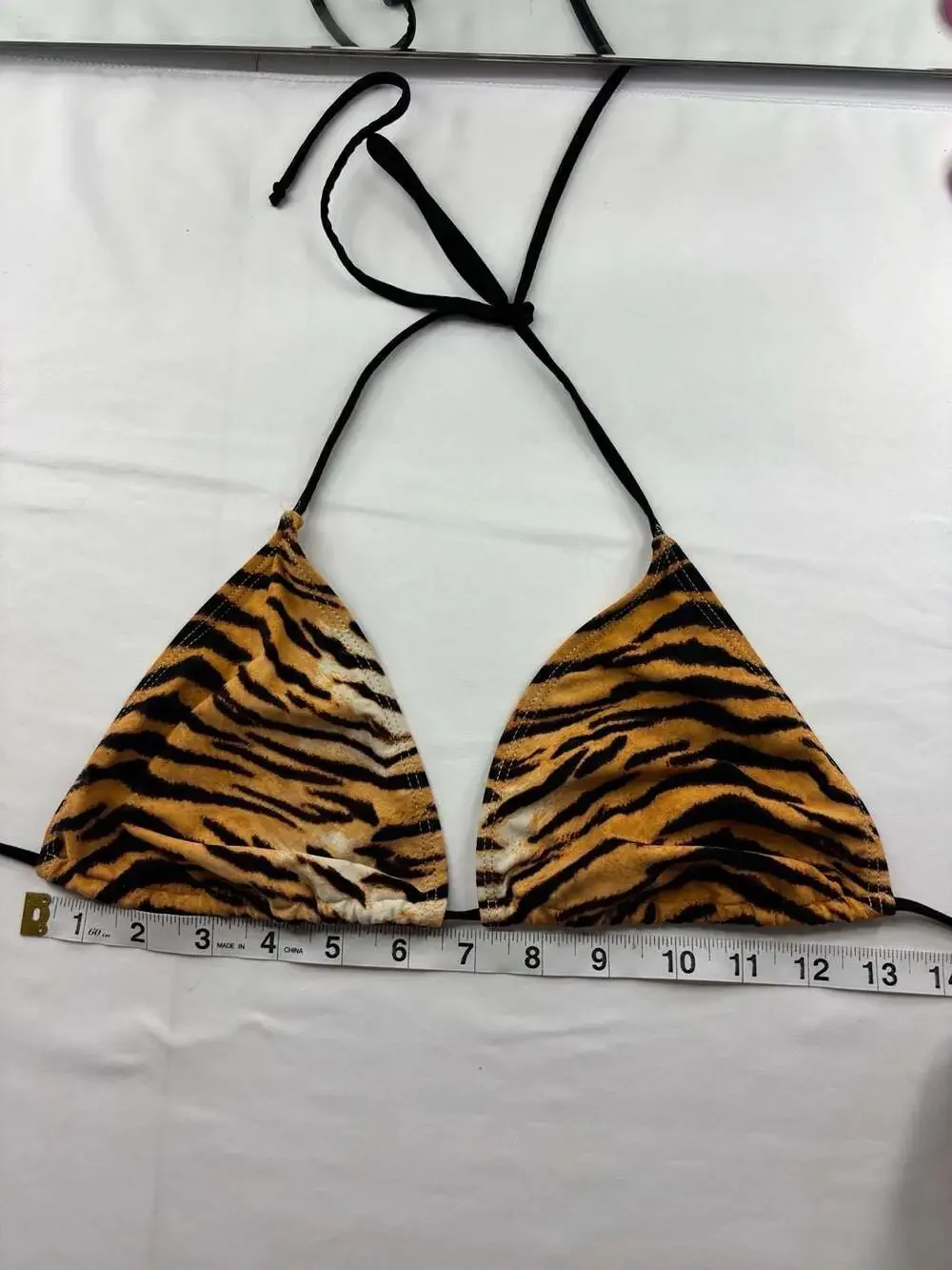 Tiger Print Triangle Halter Bikini Top